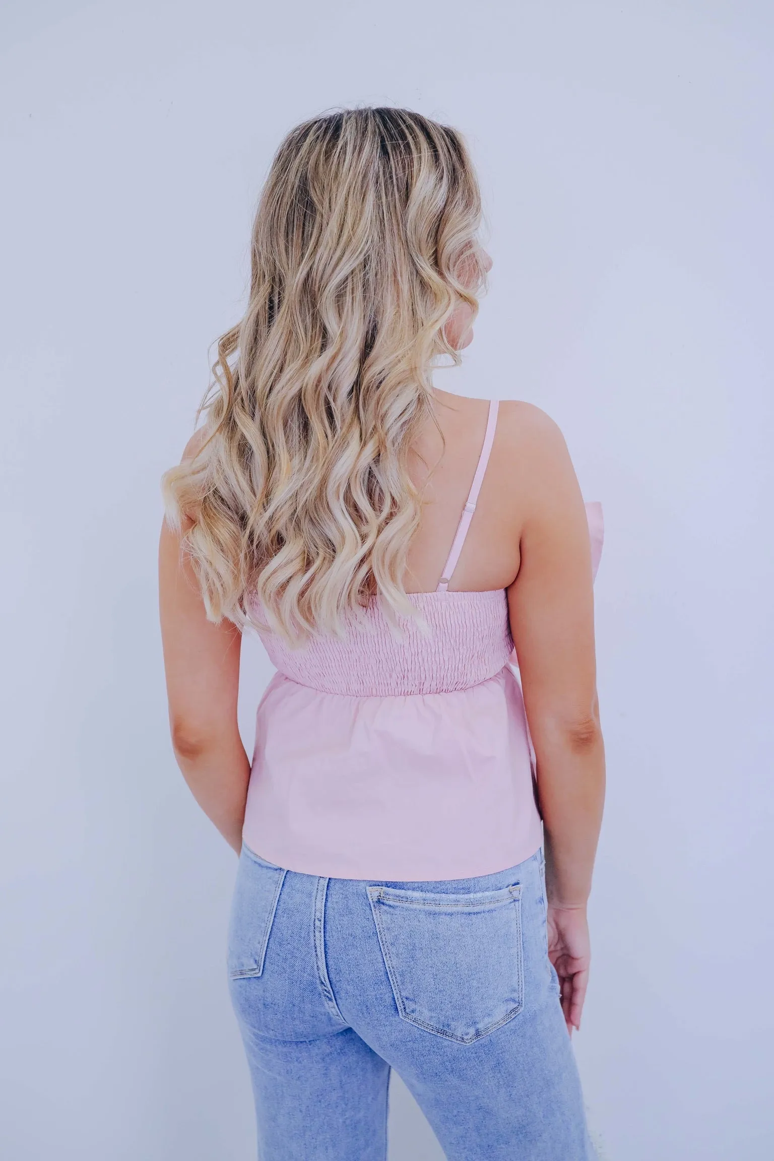Bow Detail Cotton Top - Blush