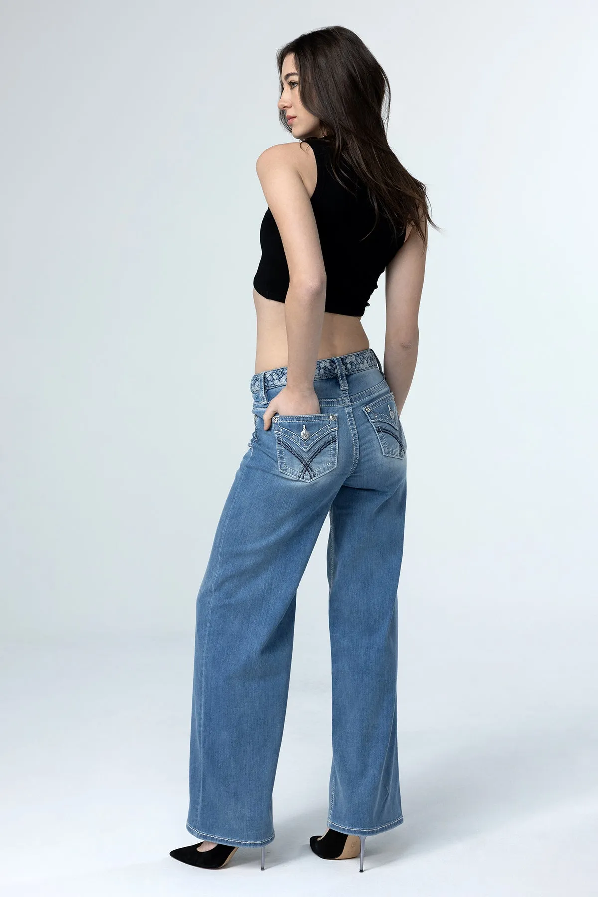 Braided Waist Wide Leg Jeans