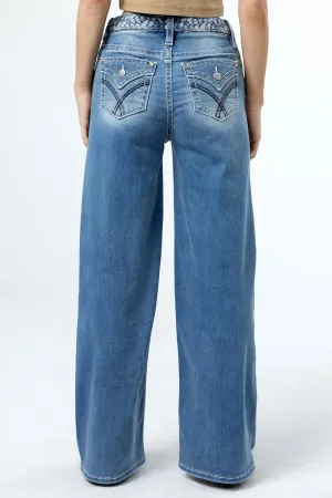 Braided Waist Wide Leg Jeans