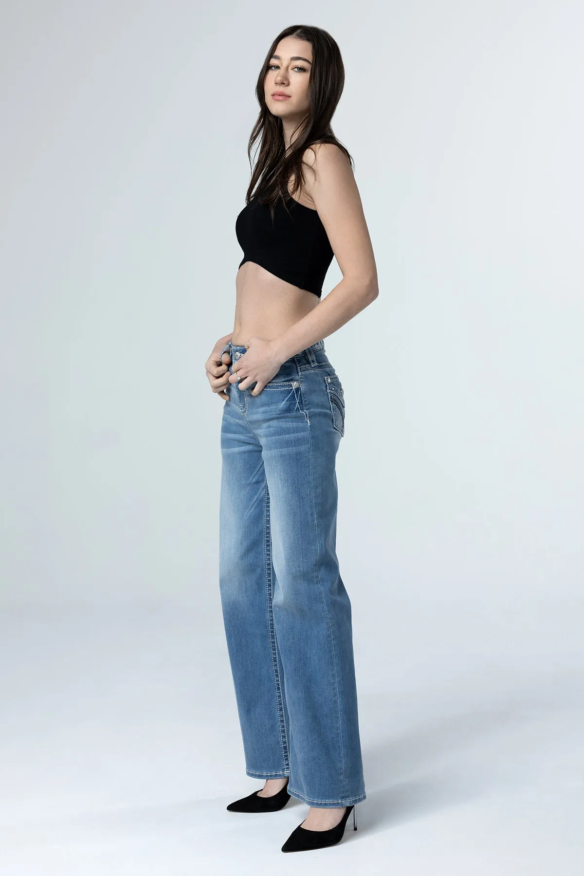 Braided Waist Wide Leg Jeans