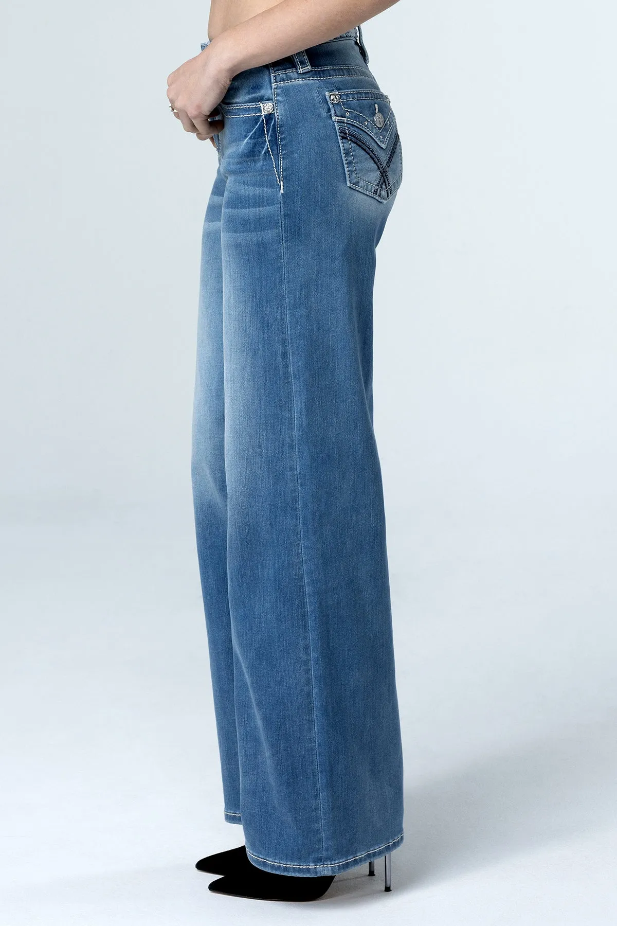 Braided Waist Wide Leg Jeans