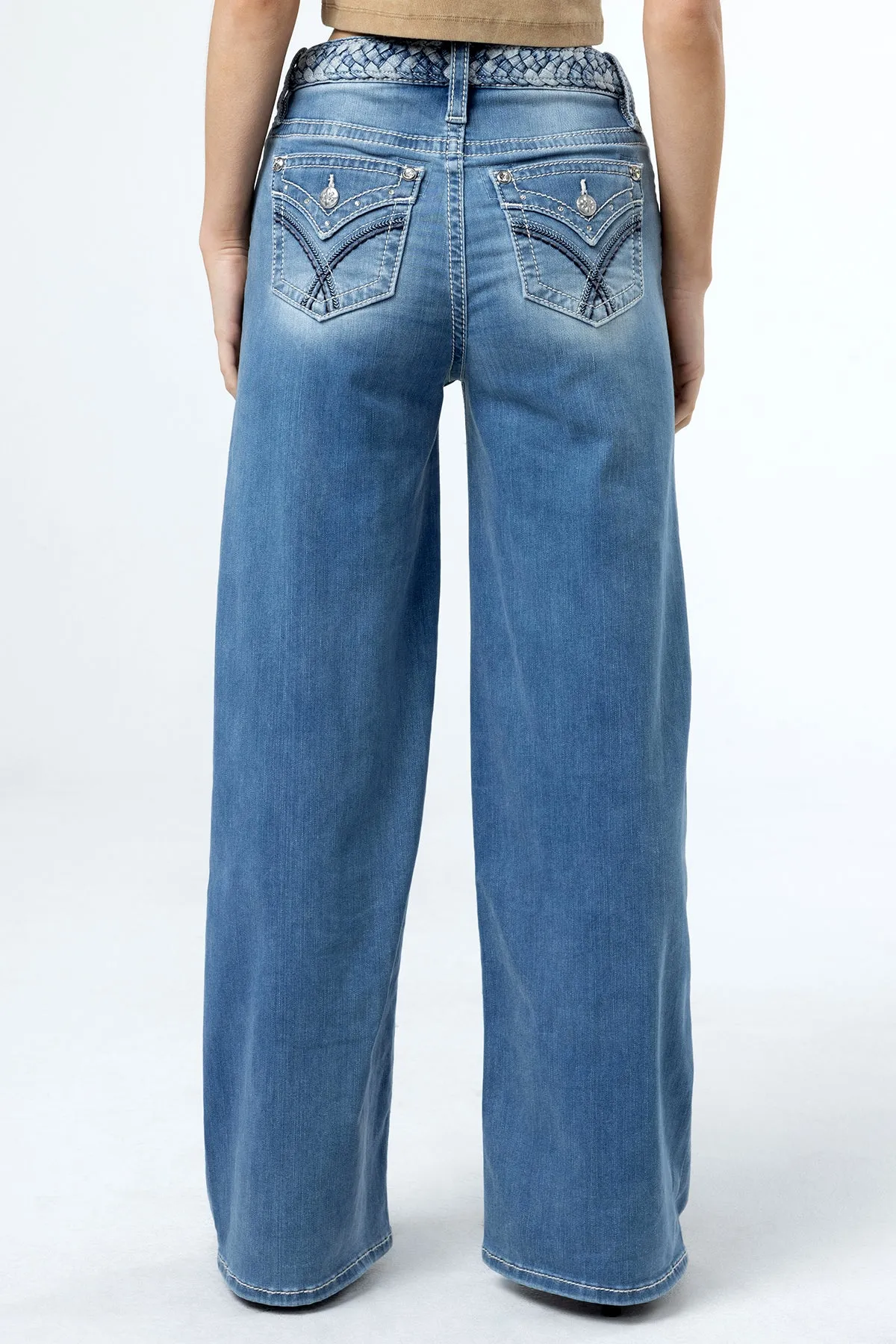 Braided Waist Wide Leg Jeans