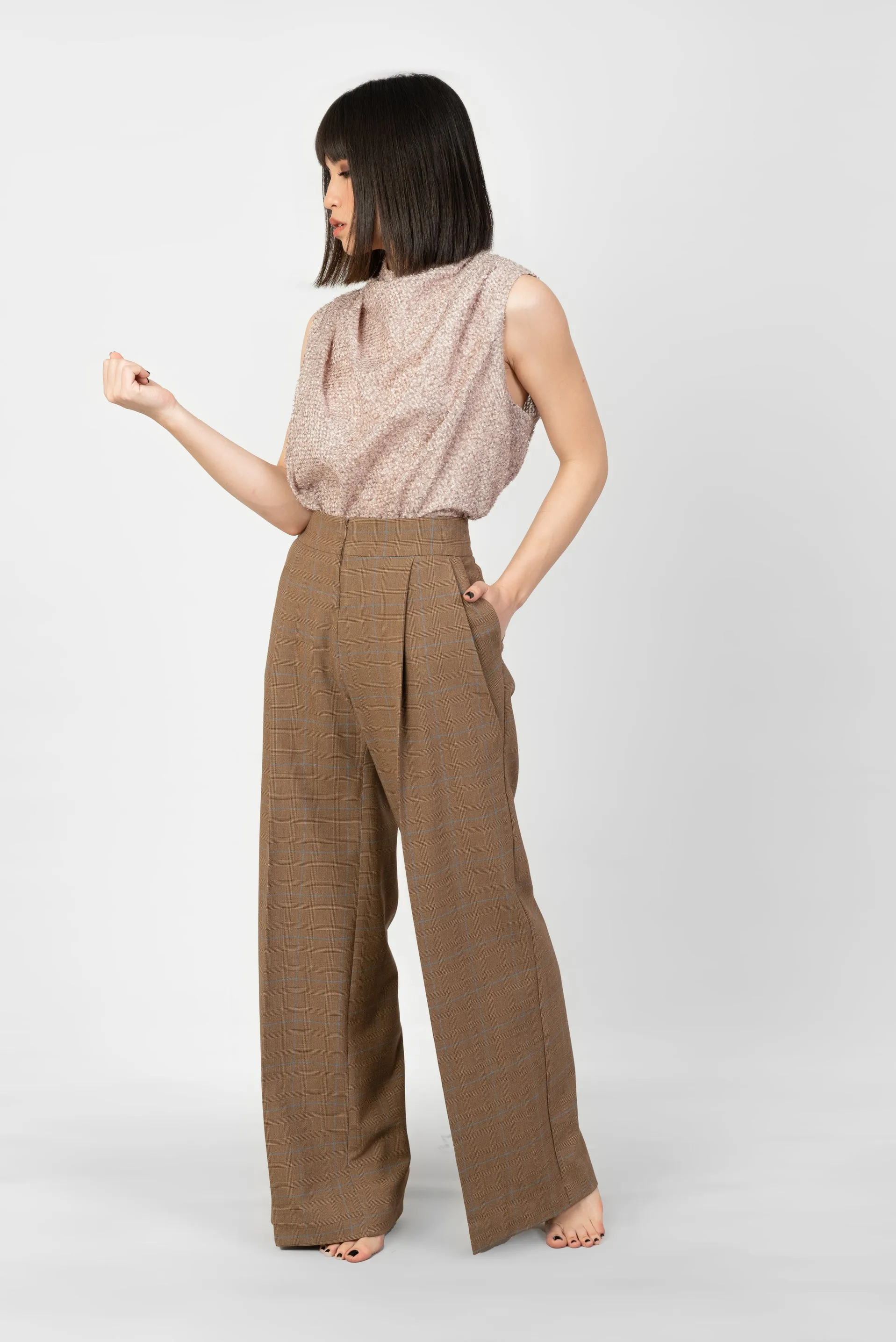 Brown Thin Plaid Pants