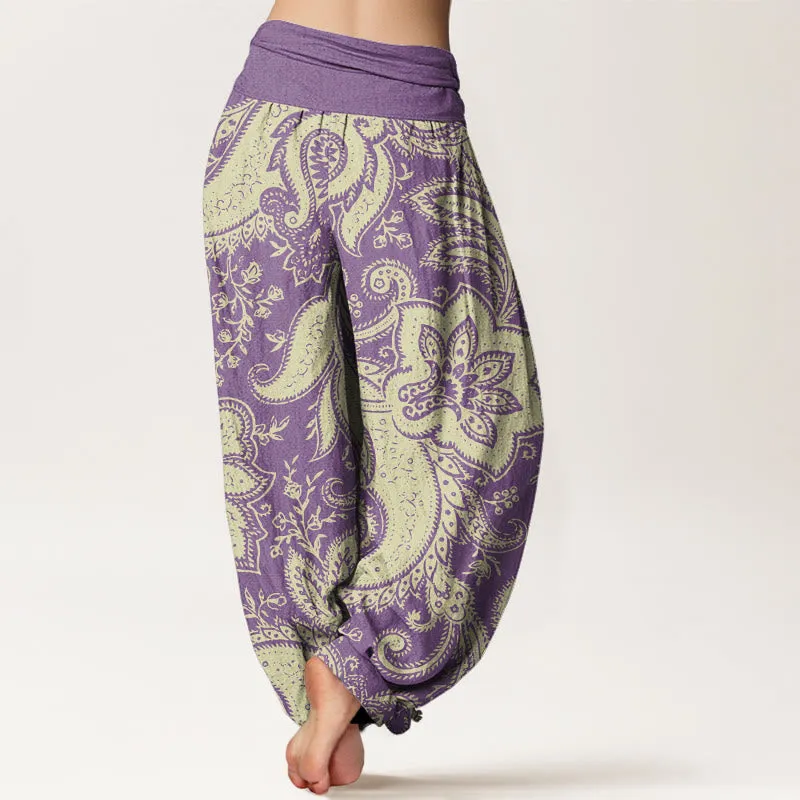 Buddha Stones Flowers Paisley Patterns Women's Elastic Waist Harem Pants