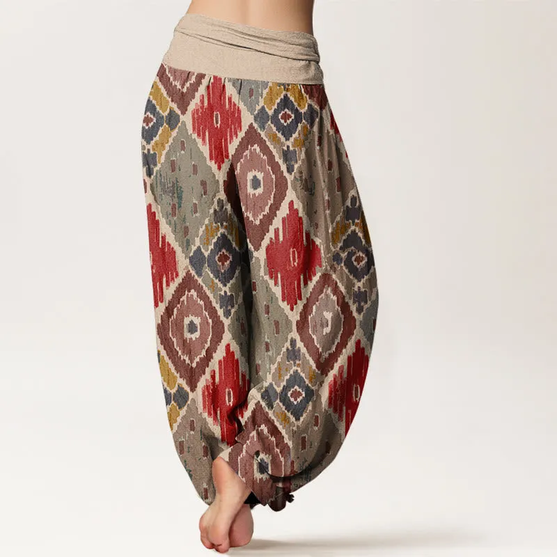 Buddha Stones Plaid Printed Women's Elastic Waist Harem Pants