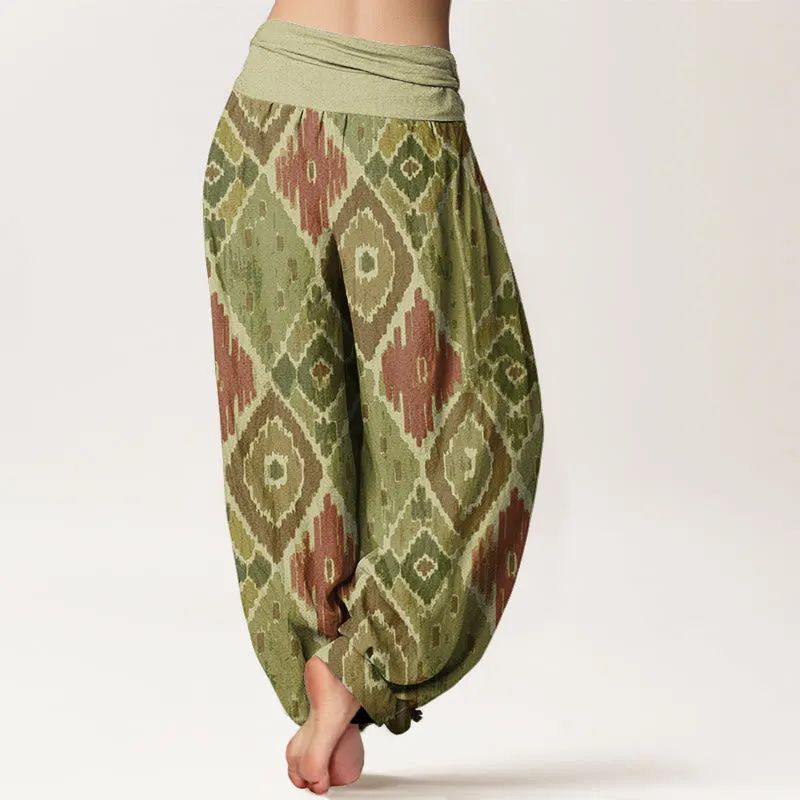Buddha Stones Plaid Printed Women's Elastic Waist Harem Pants