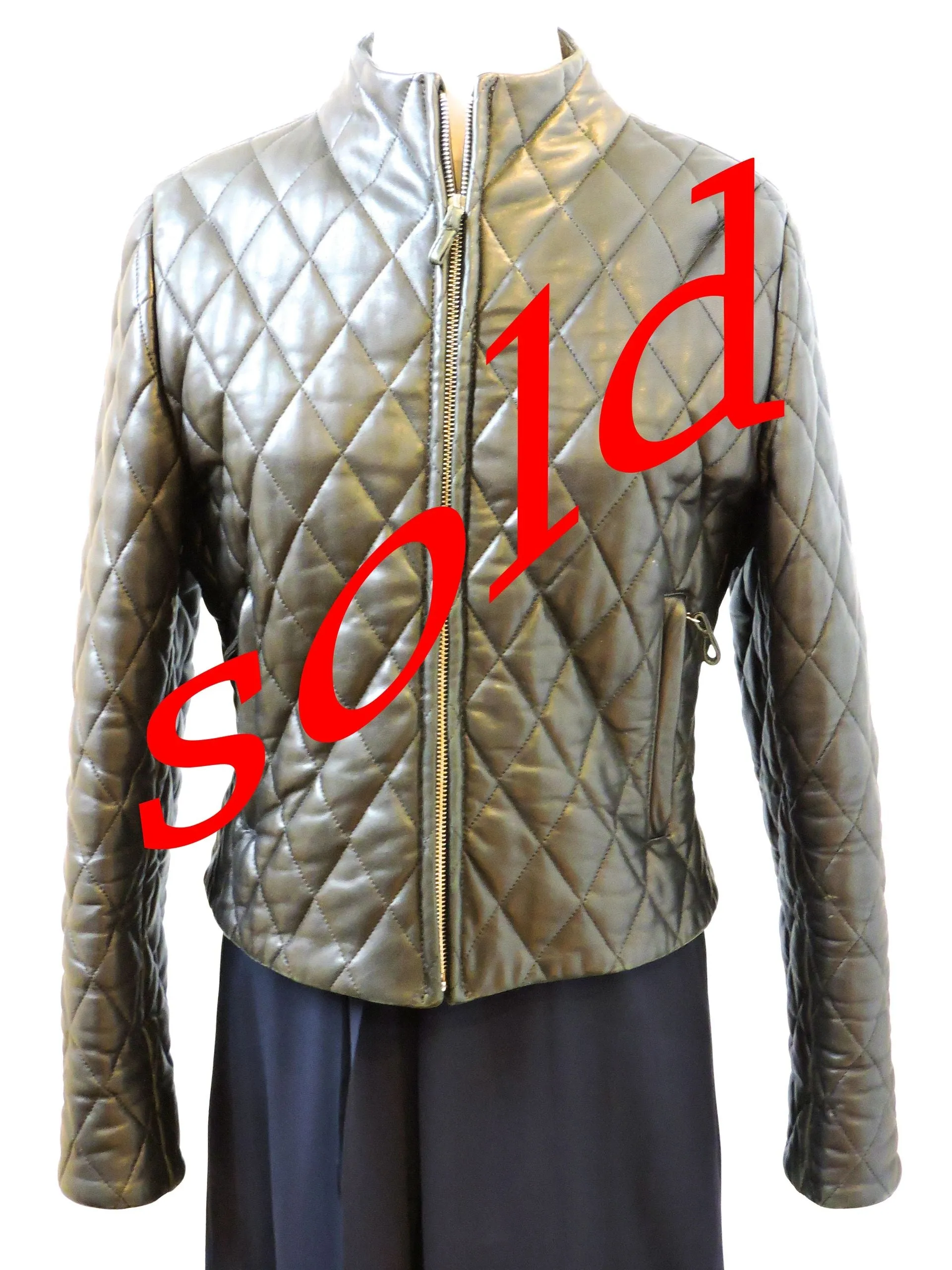 Burberry London Black Quilted Leather Jacket, Size Us 8
