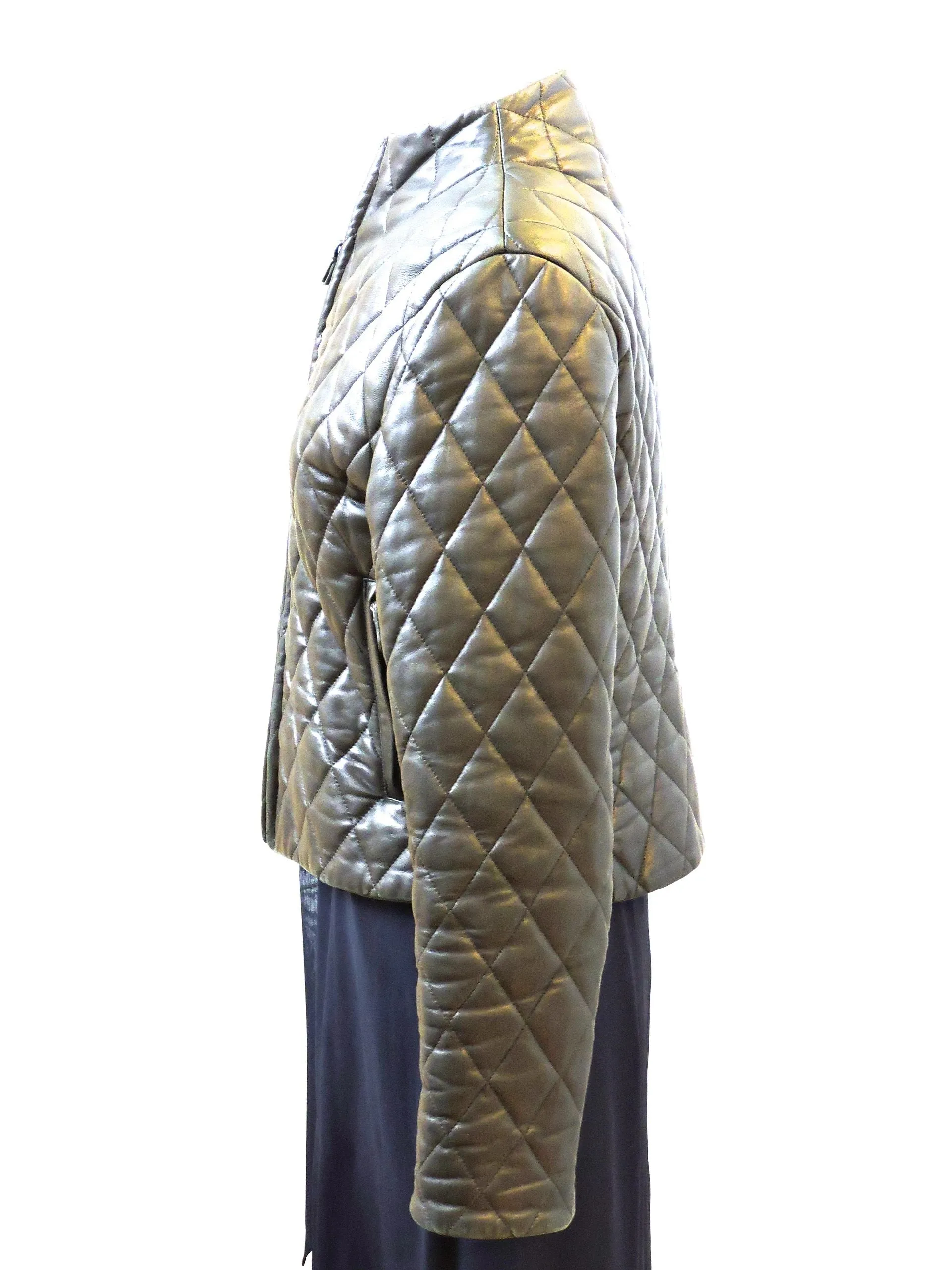 Burberry London Black Quilted Leather Jacket, Size Us 8