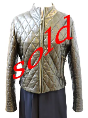 Burberry London Black Quilted Leather Jacket, Size Us 8