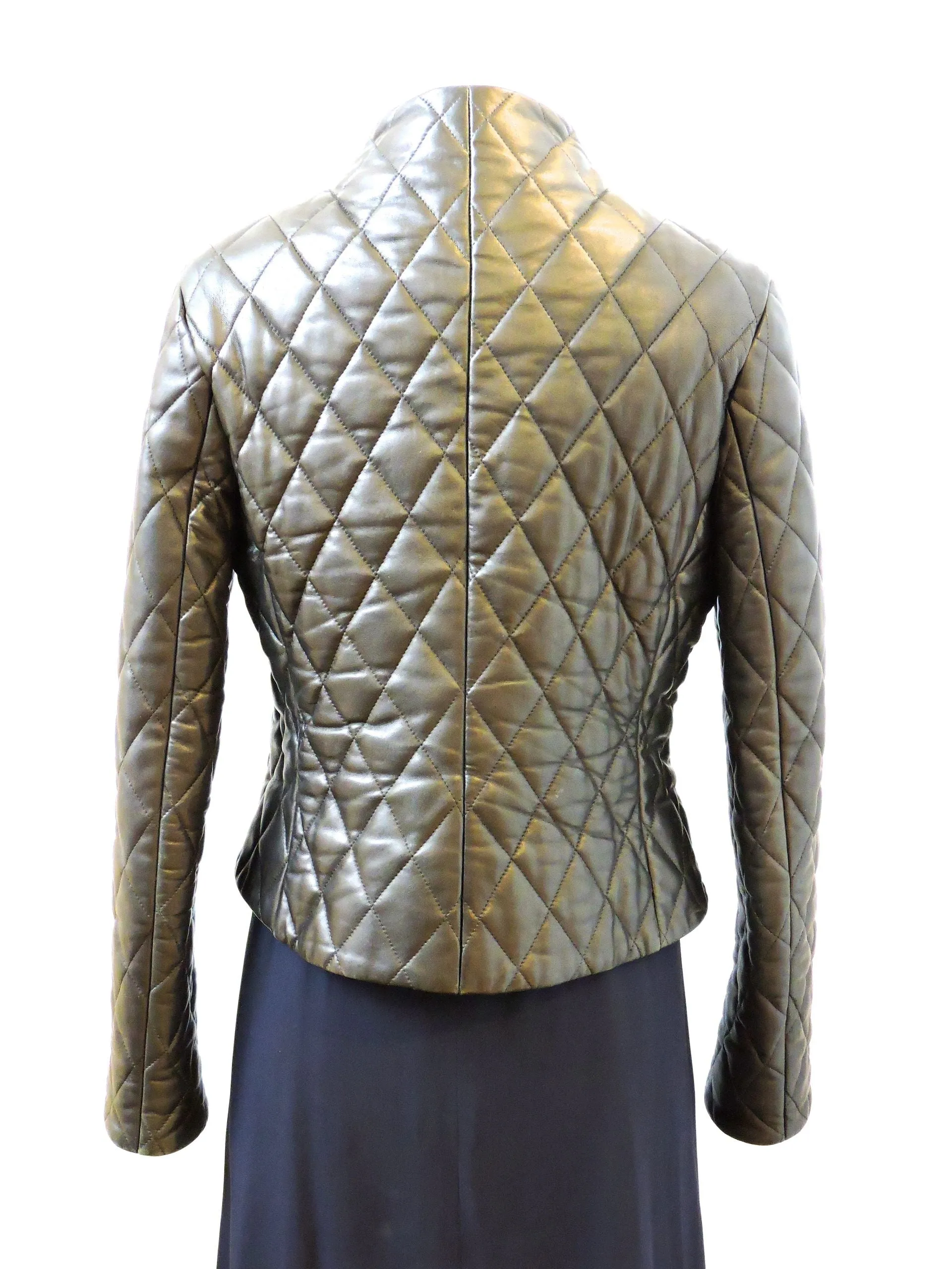 Burberry London Black Quilted Leather Jacket, Size Us 8