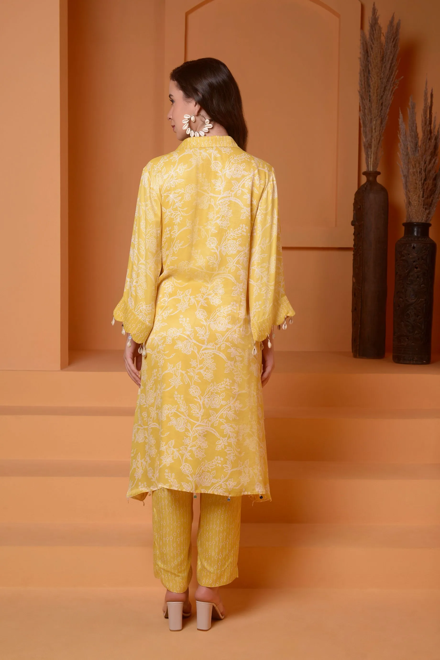 BUTTER YELLOW EMBROIDERED PRINTED COORD SET