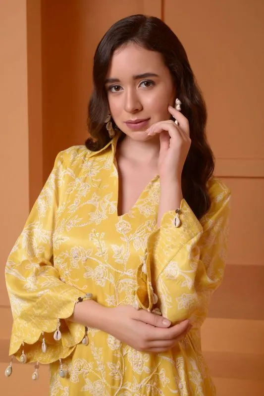 BUTTER YELLOW EMBROIDERED PRINTED COORD SET
