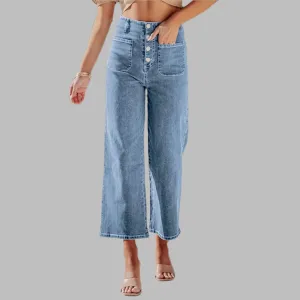 Button Fly Cropped Wide Leg Jeans