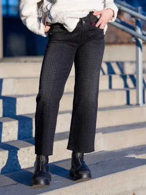Cambio Tess wide leg sort jeans med sorte stener i front