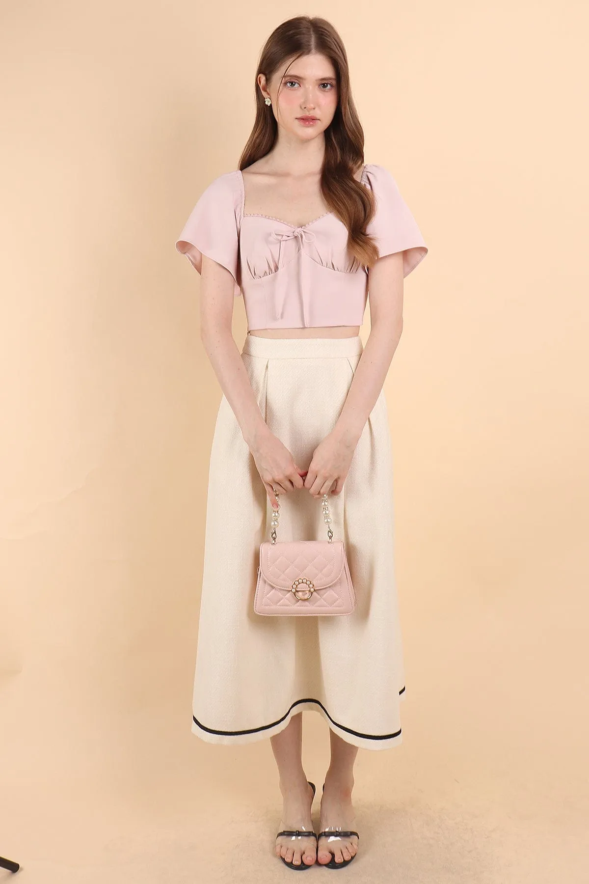 CAMILA PLEATED TWEED MAXI SKIRT IN CREAM WHITE