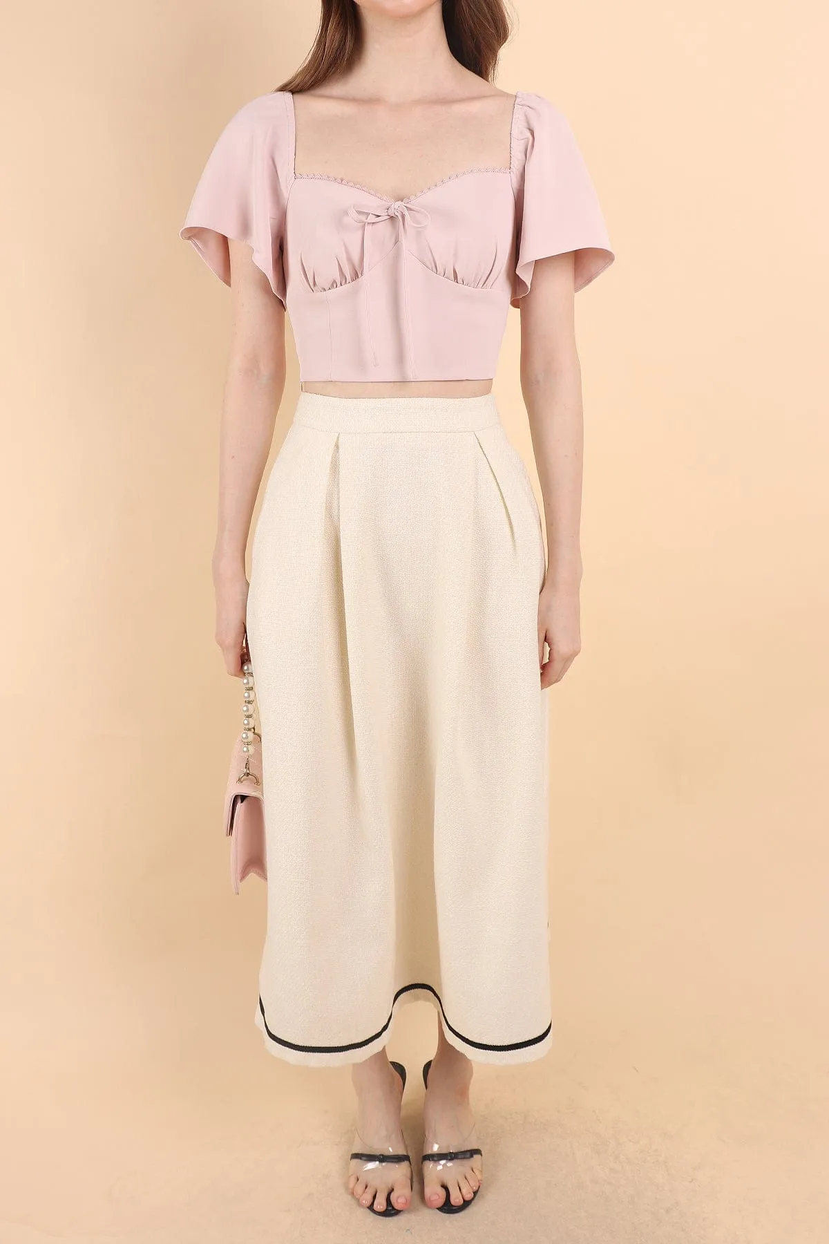 CAMILA PLEATED TWEED MAXI SKIRT IN CREAM WHITE