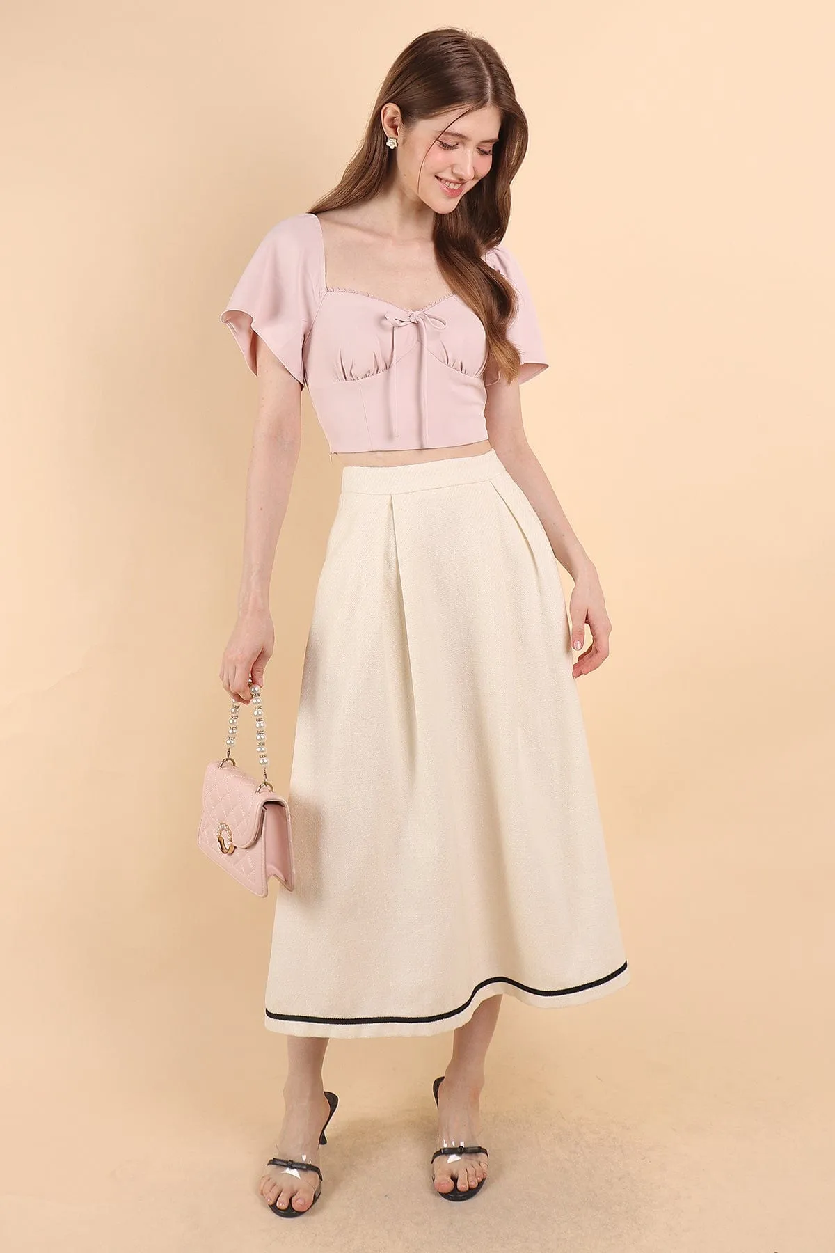 CAMILA PLEATED TWEED MAXI SKIRT IN CREAM WHITE