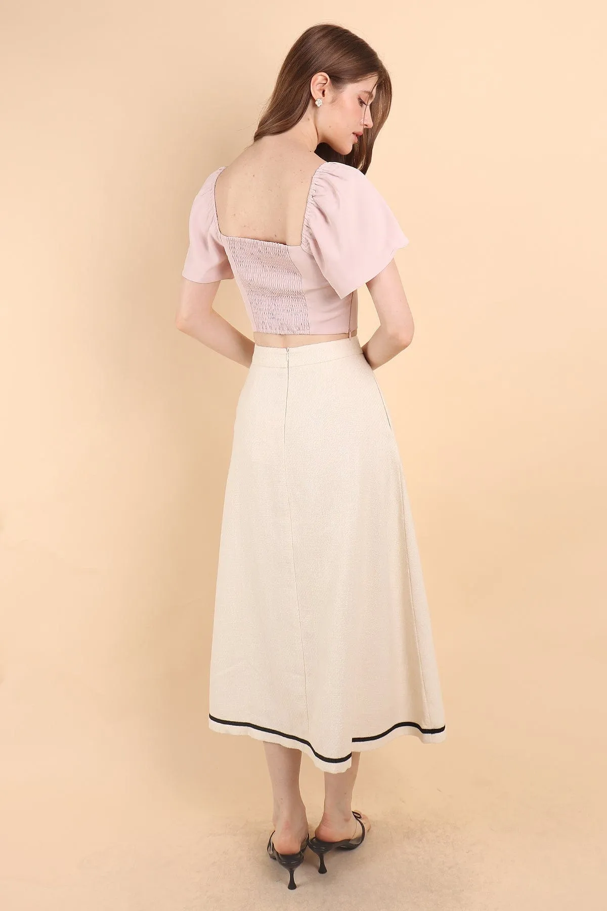 CAMILA PLEATED TWEED MAXI SKIRT IN CREAM WHITE