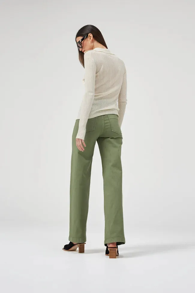Carrie Oil Green Wide Straight Leg Jeans