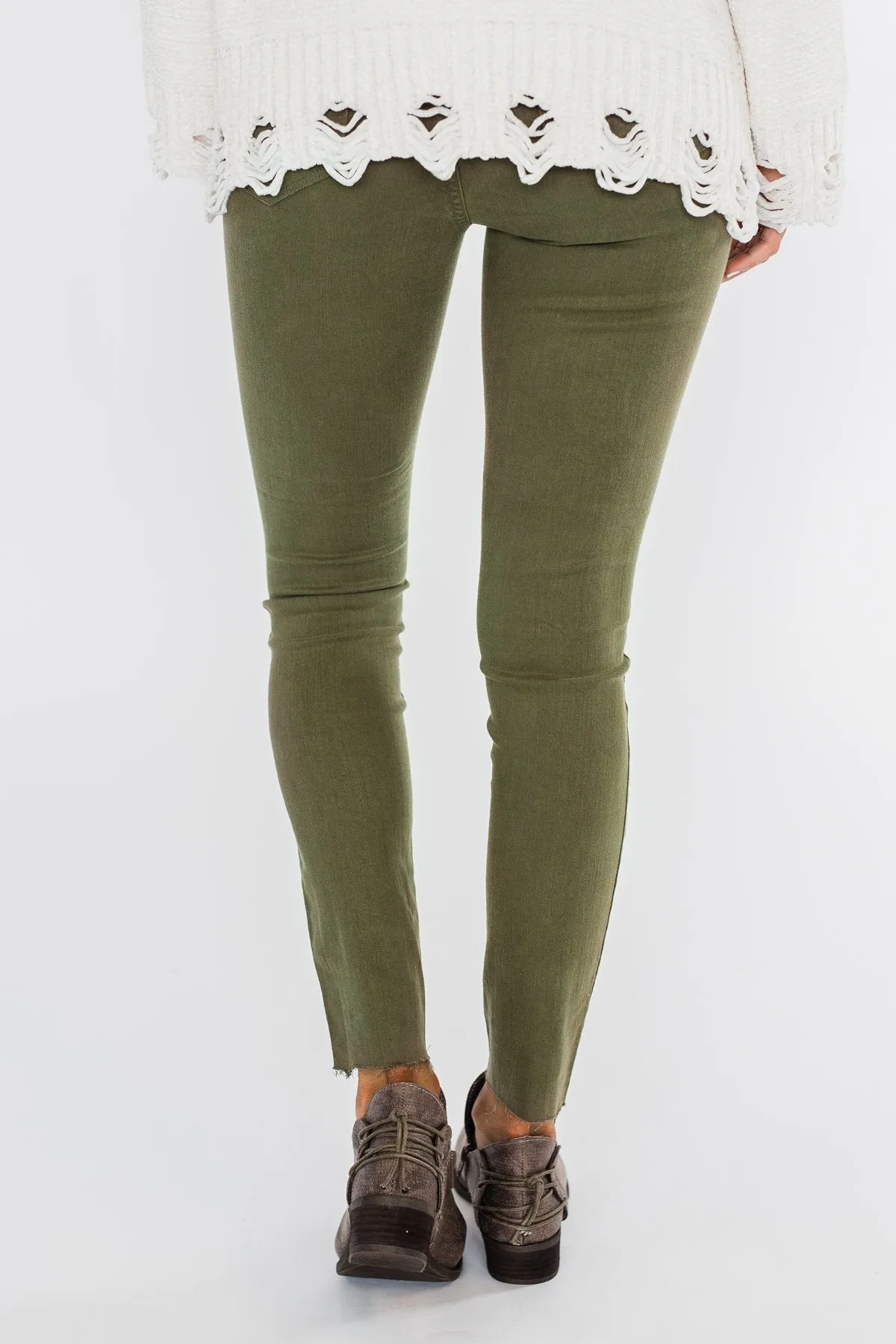 Cello Button Fly Skinny Jeans- Olive