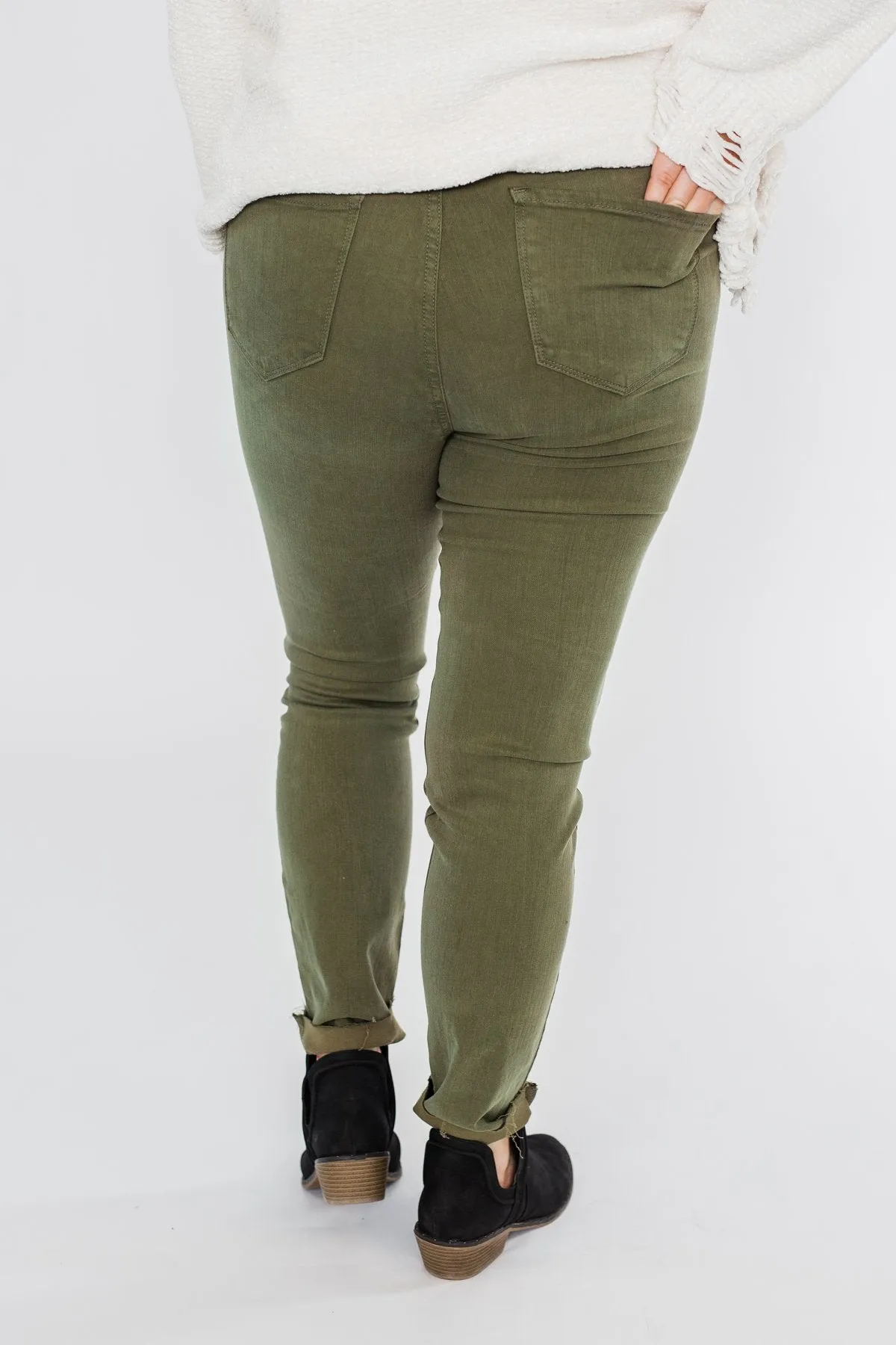Cello Button Fly Skinny Jeans- Olive
