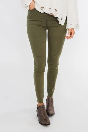 Cello Button Fly Skinny Jeans- Olive