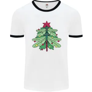 Christmas Dragonfly Xmas Tree Mens Ringer T-Shirt