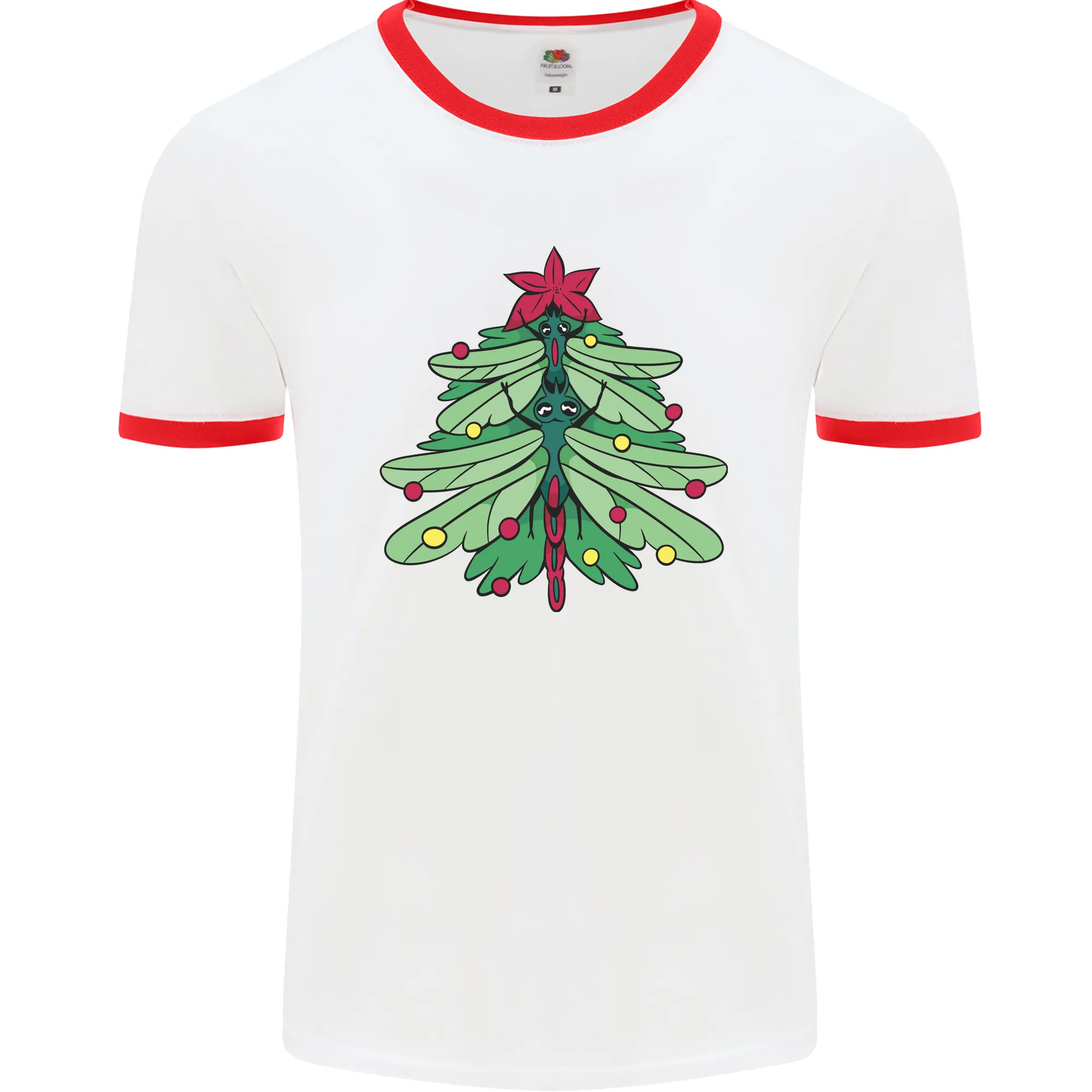 Christmas Dragonfly Xmas Tree Mens Ringer T-Shirt