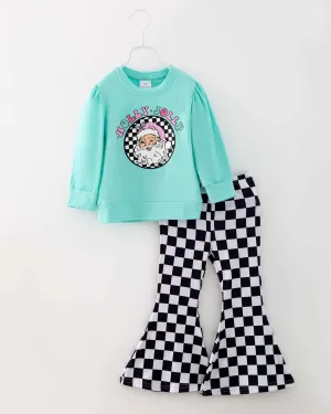 Christmas Plaid Santa HOLLY JOLLY Sweatshirt & Bell Pants Kids Set