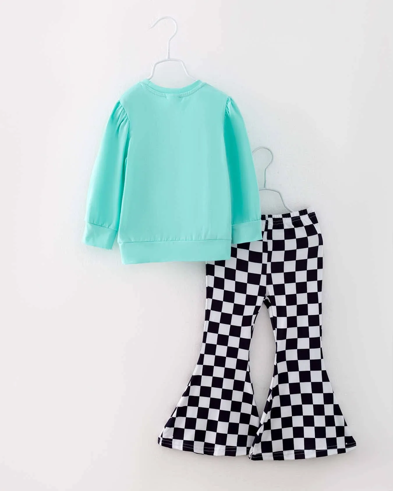 Christmas Plaid Santa HOLLY JOLLY Sweatshirt & Bell Pants Kids Set