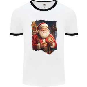 Christmas Traditional Santa With Cookies Xmas Mens Ringer T-Shirt