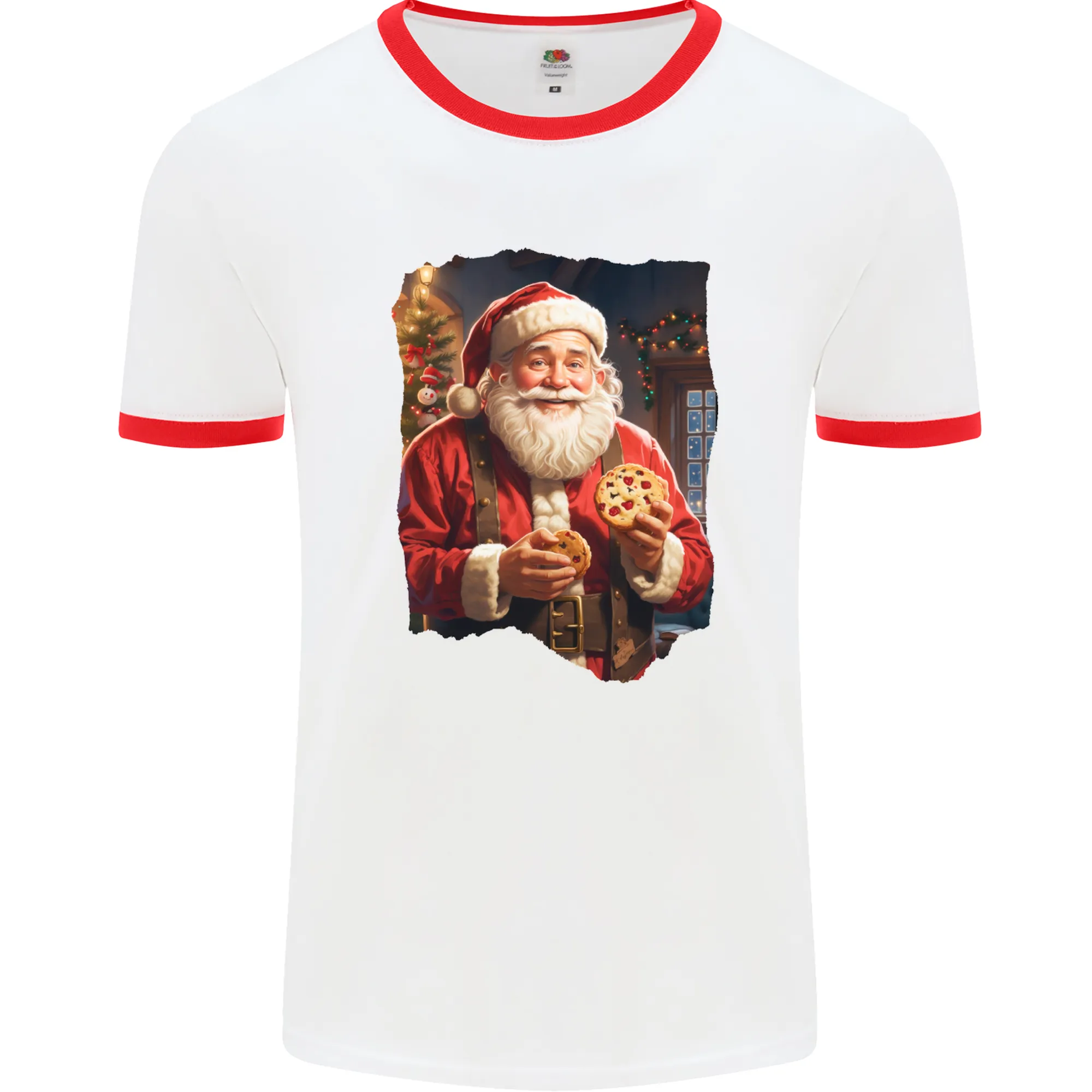 Christmas Traditional Santa With Cookies Xmas Mens Ringer T-Shirt