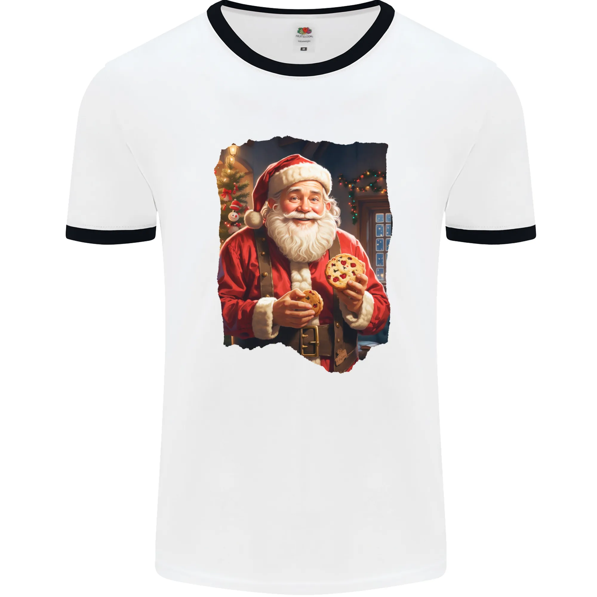 Christmas Traditional Santa With Cookies Xmas Mens Ringer T-Shirt