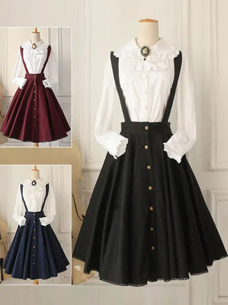 Classical Lolita Dress Cross Regression Lolita Salopette Button Suspender Skirt