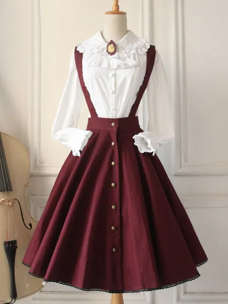 Classical Lolita Dress Cross Regression Lolita Salopette Button Suspender Skirt