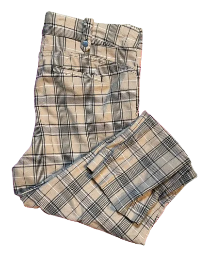 Cleo Beige Plaid Stretch Pants