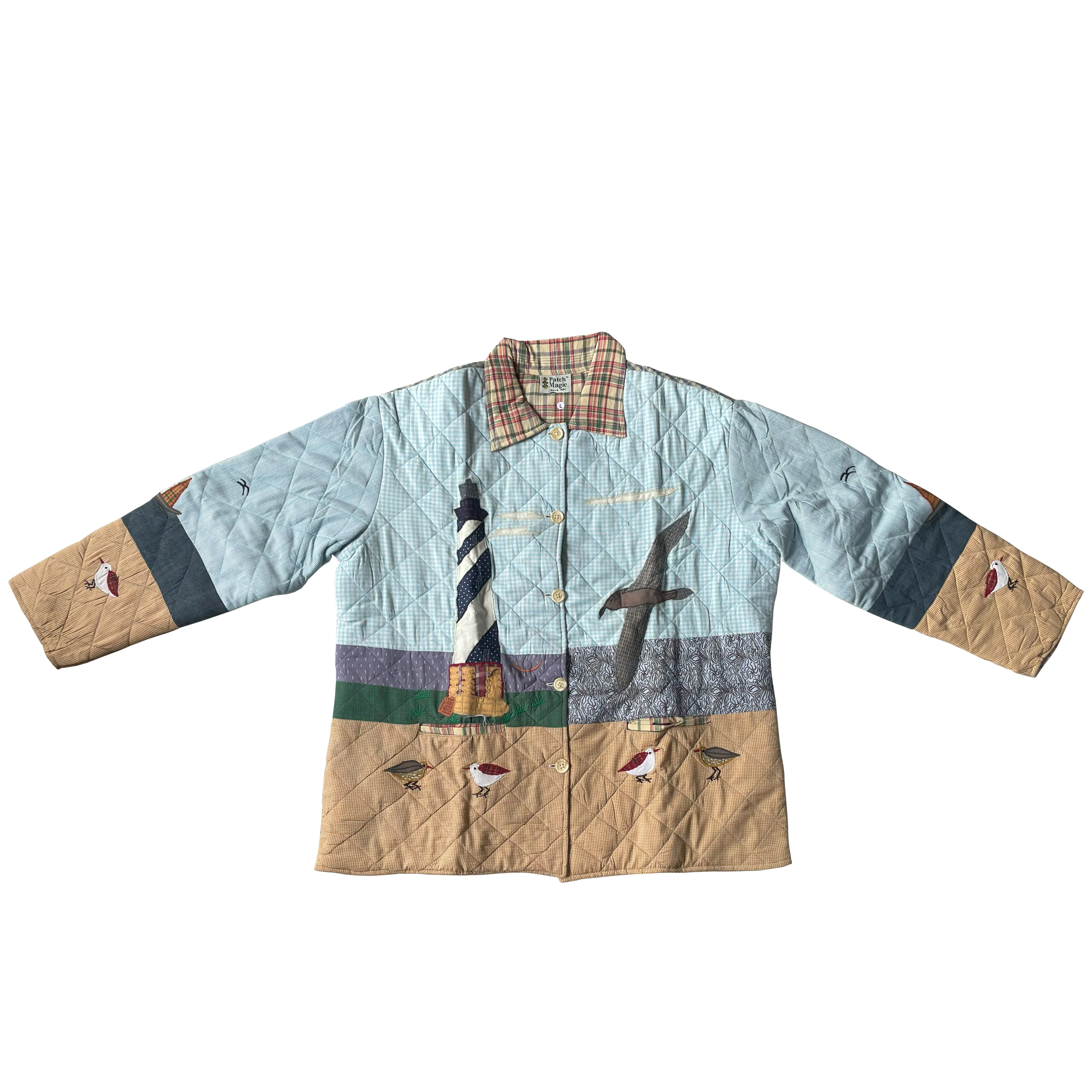 Coastal Elegance Reversible Quilted Cotton Jacket | Lighthouse-Inspired Design, Regular Fit, Soft Cotton Filling for Comfort | Extra Small