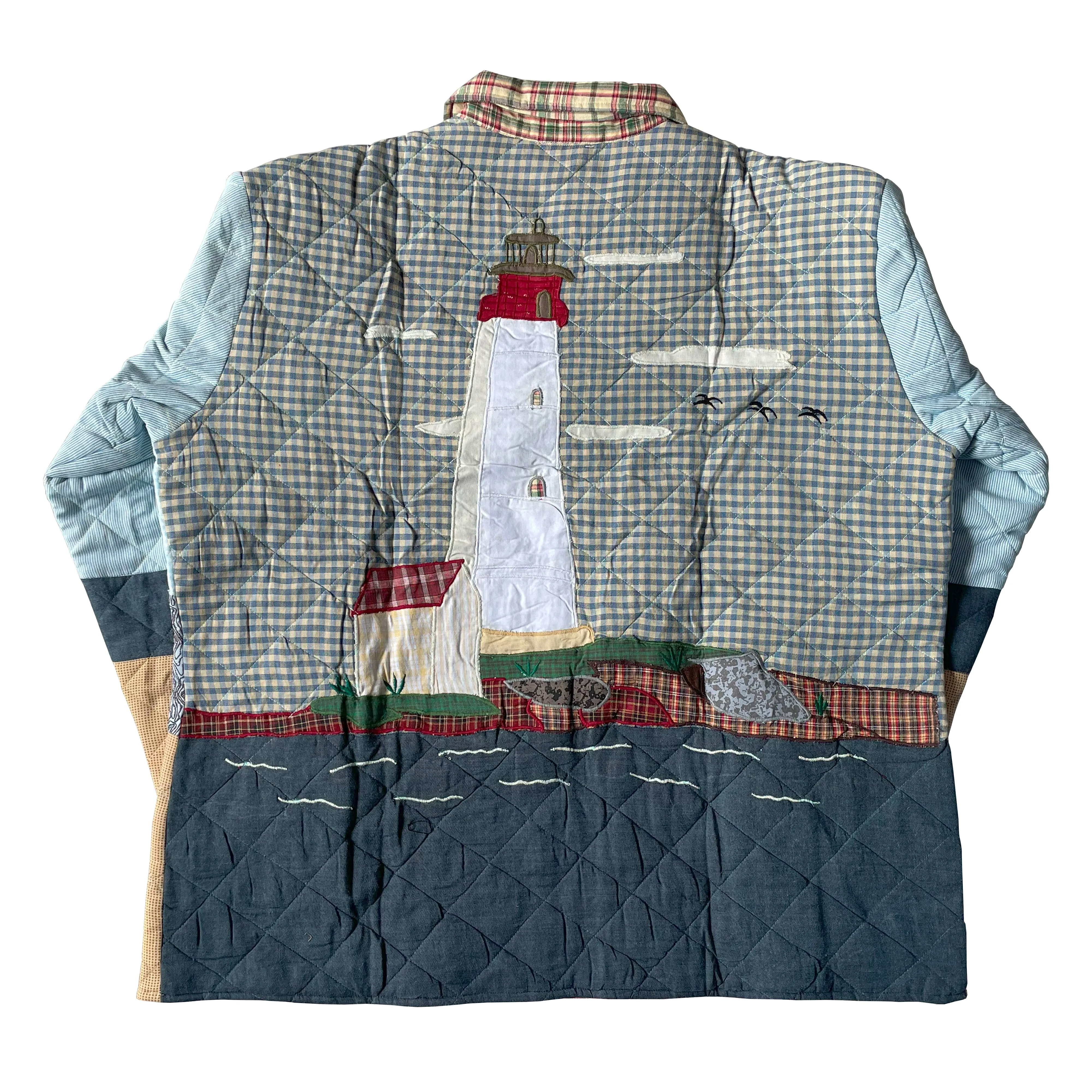 Coastal Elegance Reversible Quilted Cotton Jacket | Lighthouse-Inspired Design, Regular Fit, Soft Cotton Filling for Comfort | Extra Small