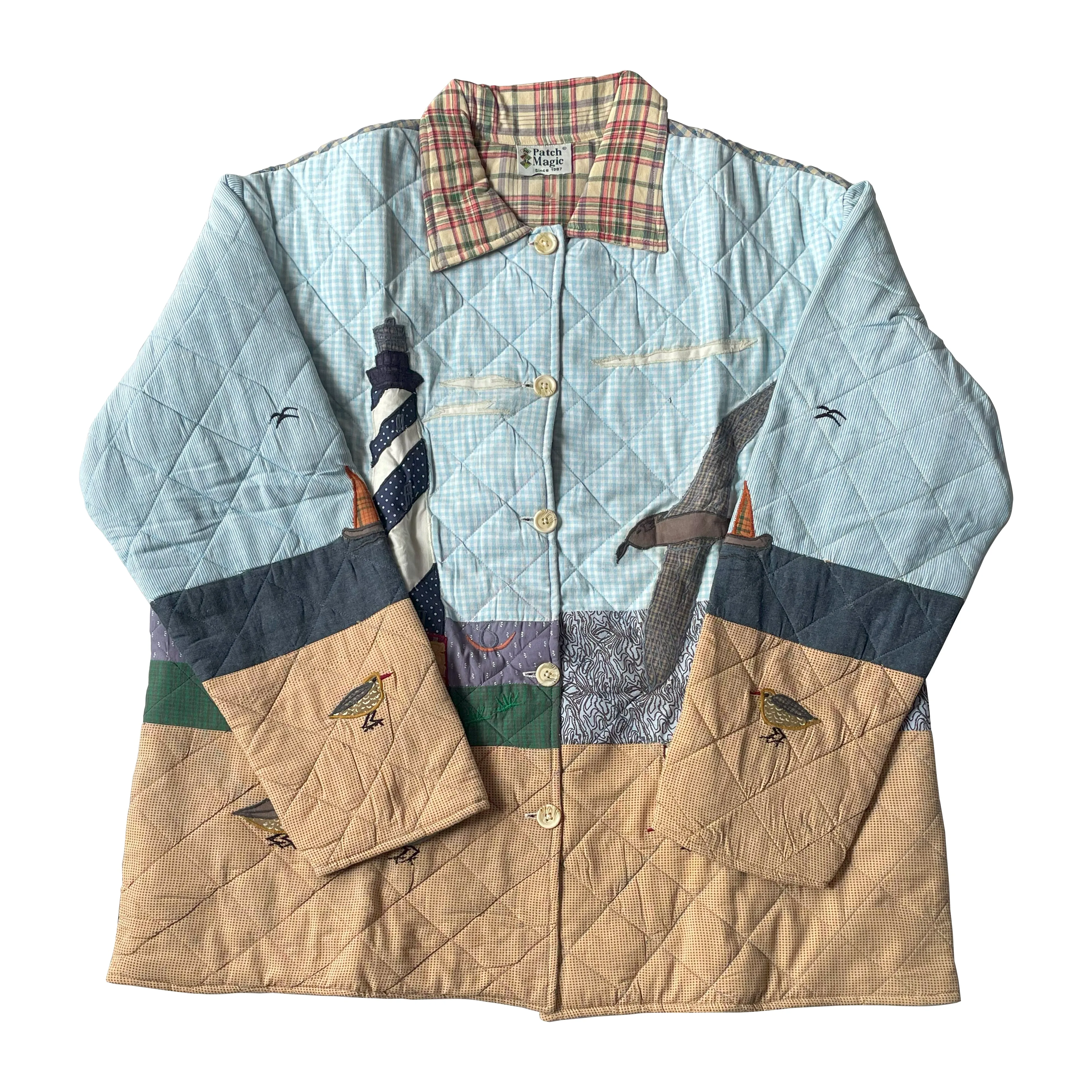 Coastal Elegance Reversible Quilted Cotton Jacket | Lighthouse-Inspired Design, Regular Fit, Soft Cotton Filling for Comfort | Extra Small