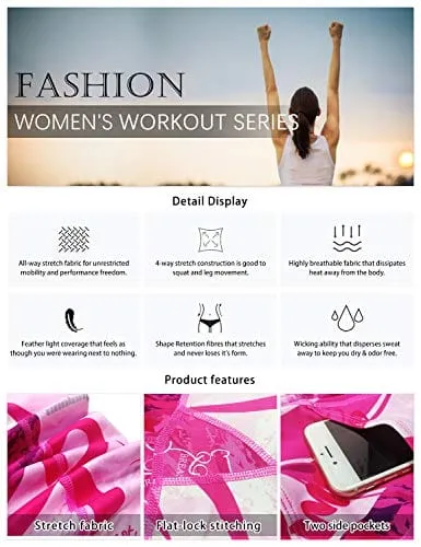 COOLOMG Women's Yoga Pants Printed Leggings Workout Running Tights with Side Pockets Pink S