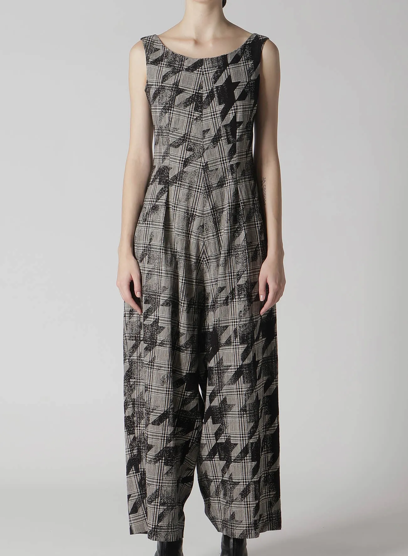 COTTON/LINEN PLAID×BIG HOUNDSTOOTH OVERALLS
