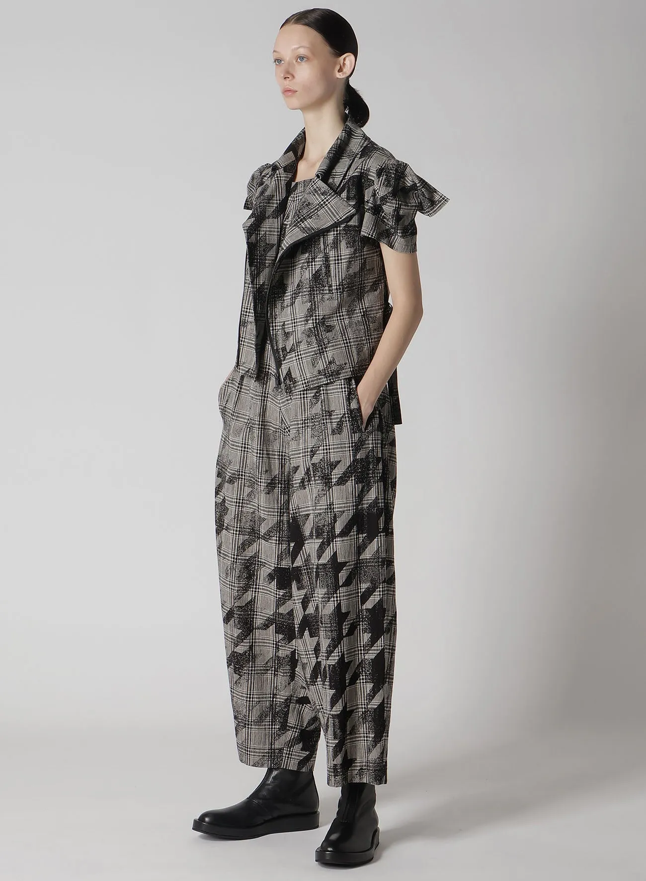 COTTON/LINEN PLAID×BIG HOUNDSTOOTH OVERALLS