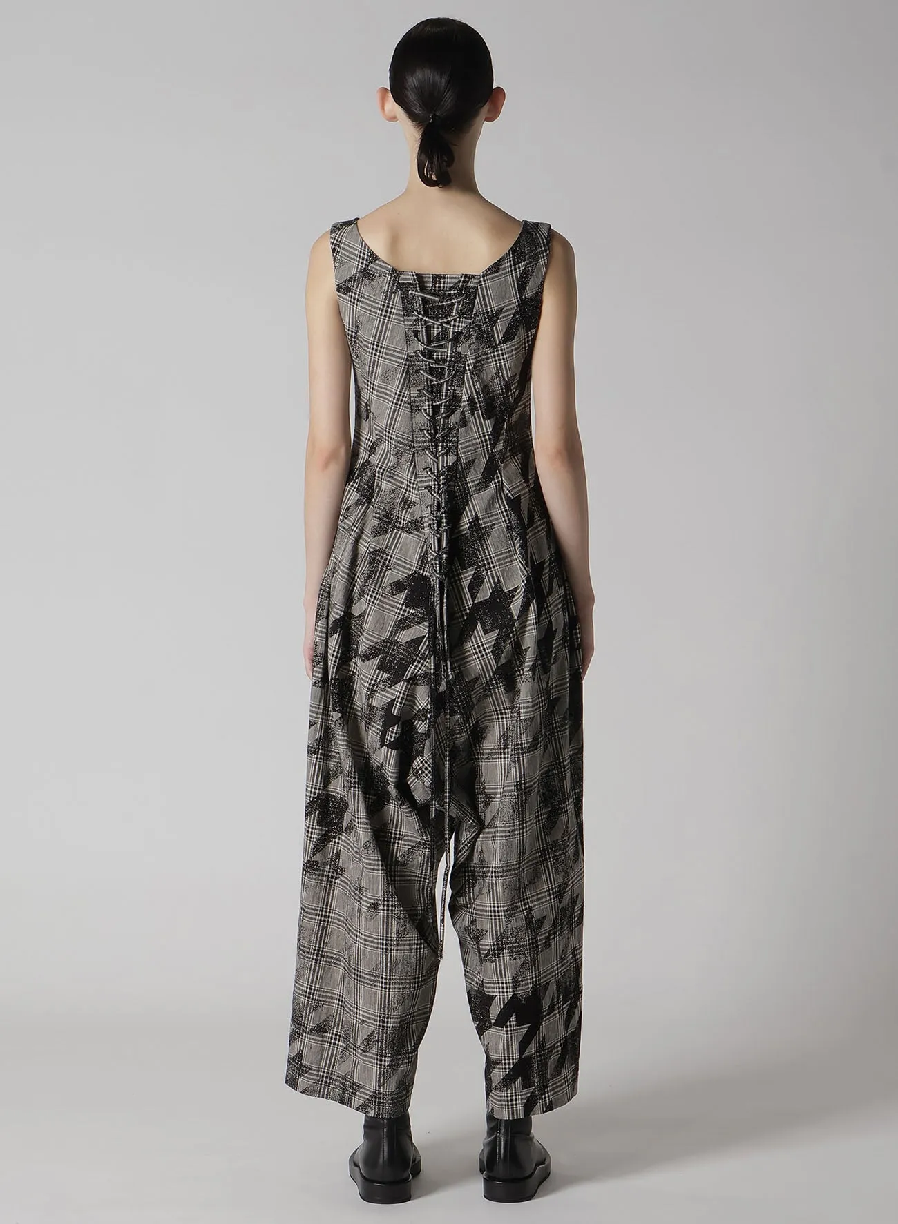 COTTON/LINEN PLAID×BIG HOUNDSTOOTH OVERALLS