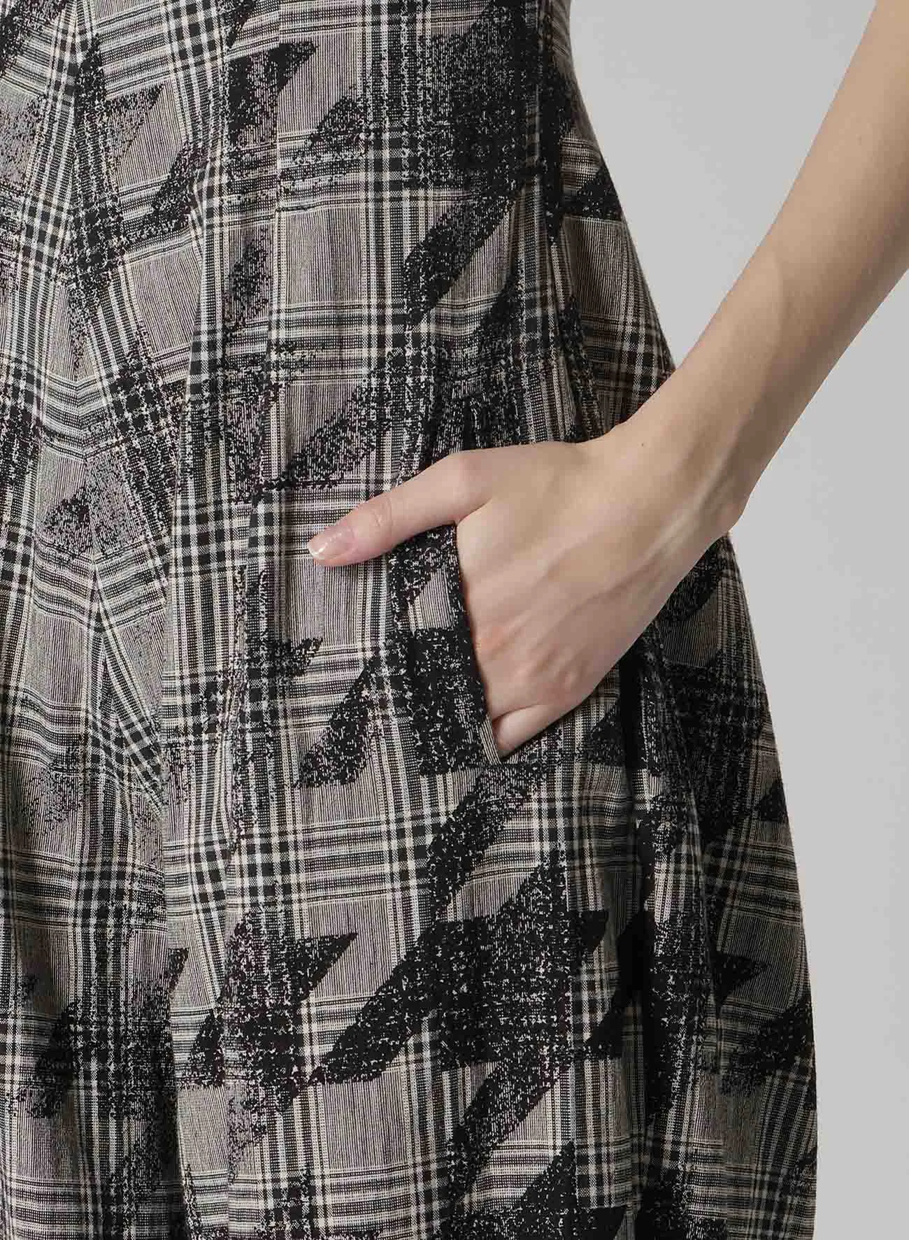 COTTON/LINEN PLAID×BIG HOUNDSTOOTH OVERALLS