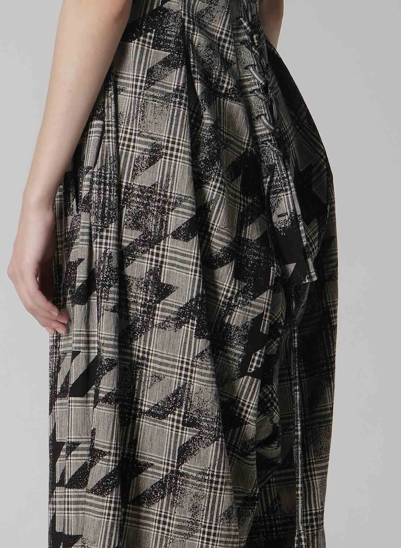 COTTON/LINEN PLAID×BIG HOUNDSTOOTH OVERALLS