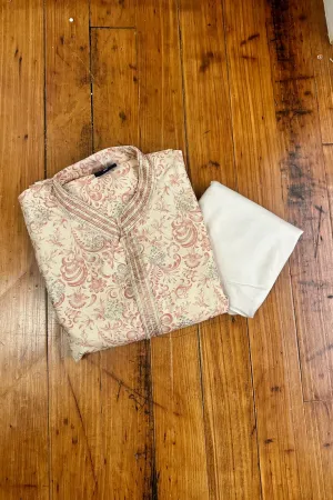 Cream and Red Floral Print with Silver Embroidery Kurta Set - Ready To Ship