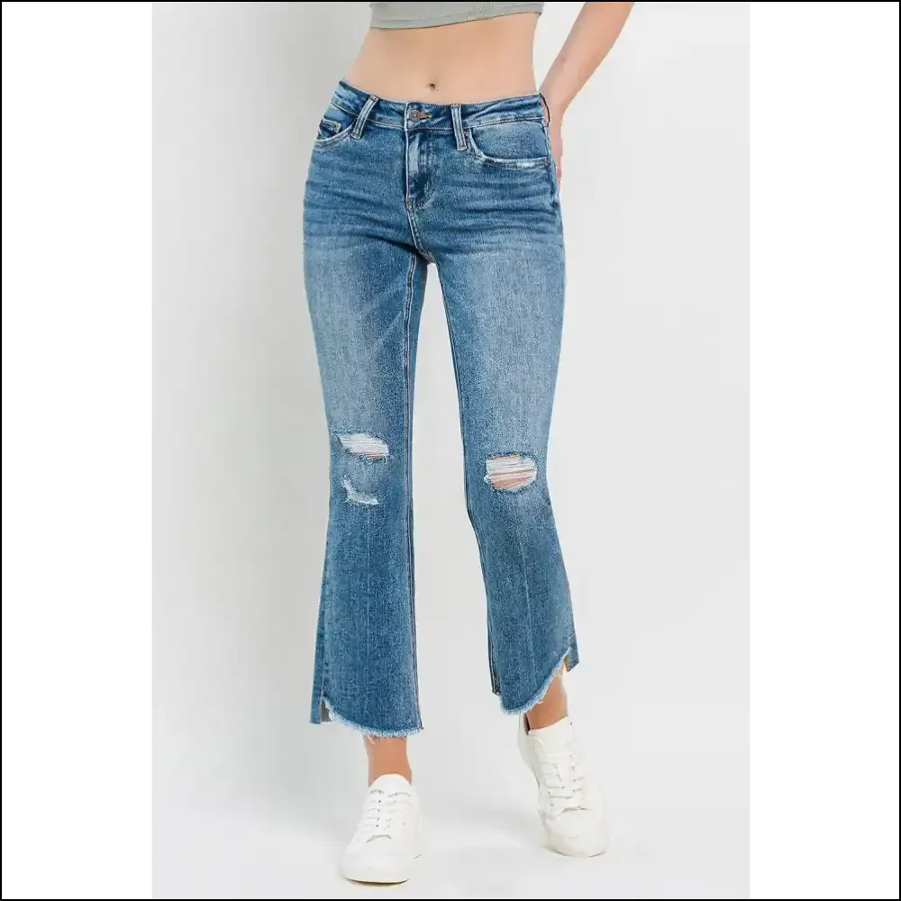 Cropped Flare Magic: Turn Heads, not Trousers, with Vervet's Distressed Delight! 😂✨