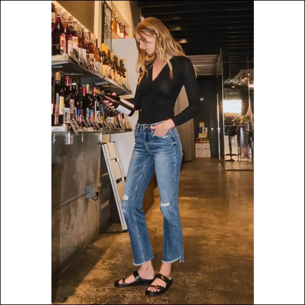 Cropped Flare Magic: Turn Heads, not Trousers, with Vervet's Distressed Delight! 😂✨