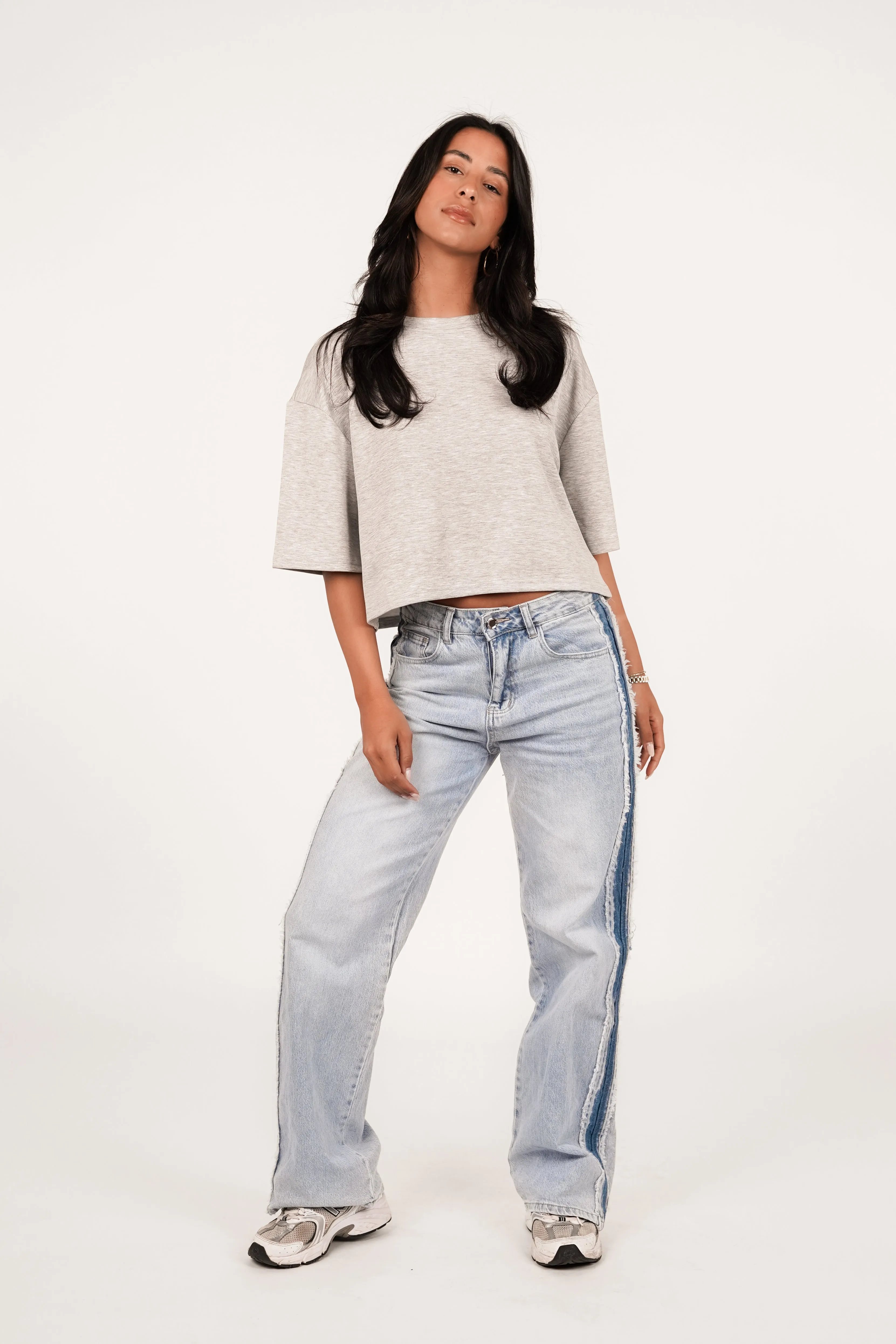 Cropped t-shirt soft grijs - Leslie