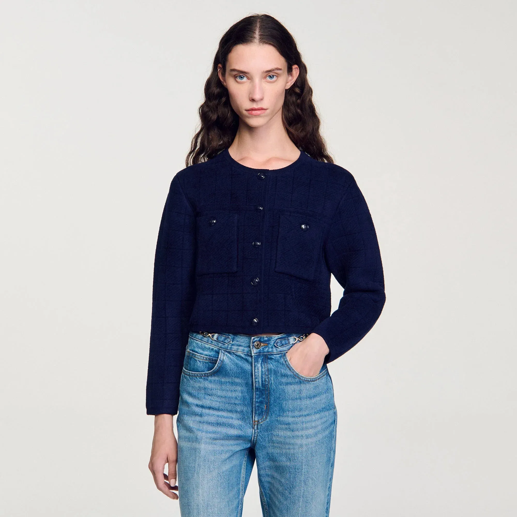 Dario Short Knit Jacket Navy Blue